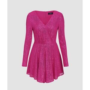 NEW PINK ROMPER SZ 6 SEQUIN V-NECK RUFFLE ZIP CIDER WRAP PARTY COCKTAIL